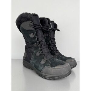 Columbia Ice Maiden II Winter Snow Boots Womens 8 Black Leather Faux Fur Lace Up